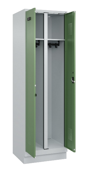 C+P Schwarz-Weiß-Spind Evolo PLUS 049022-20 mit Sockel 2 Abt.300mm Drehriegel (HxBxT) 1850x600x500mm 7016/7035