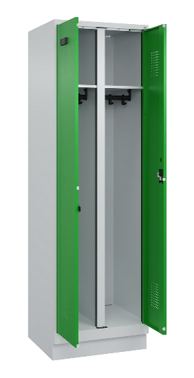 C+P Schwarz-Weiß-Spind Evolo PLUS 049022-20 mit Sockel 2 Abt.300mm Drehriegel (HxBxT) 1850x600x500mm 7016/7035