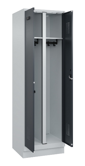 C+P Schwarz-Weiß-Spind Evolo PLUS 049022-20 mit Sockel 2 Abt.300mm Drehriegel (HxBxT) 1850x600x500mm 7016/7035