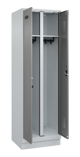 C+P Schwarz-Weiß-Spind Evolo PLUS 049022-20 mit Sockel 2 Abt.300mm Drehriegel (HxBxT) 1850x600x500mm 7016/7035