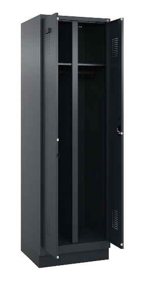 C+P Schwarz-Weiß-Spind Evolo PLUS 049022-20 mit Sockel 2 Abt.300mm Drehriegel (HxBxT) 1850x600x500mm 7016/7035