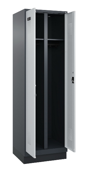 C+P Schwarz-Weiß-Spind Evolo PLUS 049022-20 mit Sockel 2 Abt.300mm Drehriegel (HxBxT) 1850x600x500mm 7016/7035