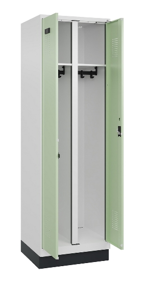 C+P Schwarz-Weiß-Spind Evolo PLUS 049022-20 mit Sockel 2 Abt.300mm Drehriegel (HxBxT) 1850x600x500mm 7016/7035