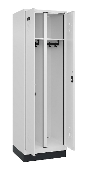 C+P Schwarz-Weiß-Spind Evolo PLUS 049022-20 mit Sockel 2 Abt.300mm Drehriegel (HxBxT) 1850x600x500mm 7016/7035