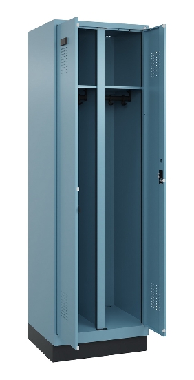 C+P Schwarz-Weiß-Spind Evolo PLUS 049012-20 mit Füßen 2 Abt.300mm Zylinder (HxBxT) 1850x600x500mm 0010/0010