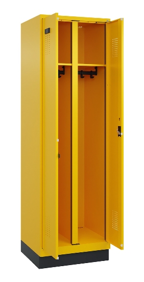 C+P Schwarz-Weiß-Spind Evolo PLUS 049012-20 mit Füßen 2 Abt.300mm Zylinder (HxBxT) 1850x600x500mm 0010/0010
