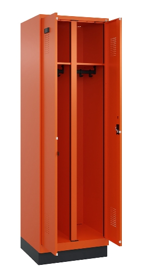 C+P Schwarz-Weiß-Spind Evolo PLUS 049012-20 mit Füßen 2 Abt.300mm Zylinder (HxBxT) 1850x600x500mm 0010/0010