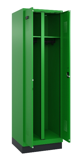 C+P Schwarz-Weiß-Spind Evolo PLUS 049012-20 mit Füßen 2 Abt.300mm Zylinder (HxBxT) 1850x600x500mm 0010/0010