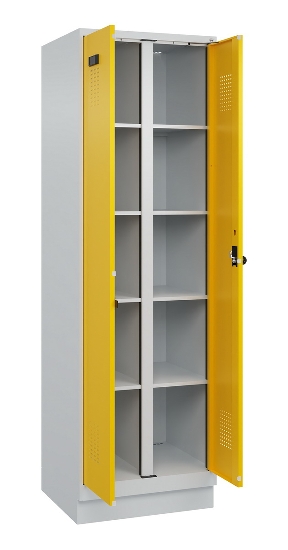 C+P Wäsche-Spind Evolo PLUS 049012-22B mit Füßen 2 Abt.je 400mm Zylinder (HxBxT) 1950x800x500mm 7035/3000