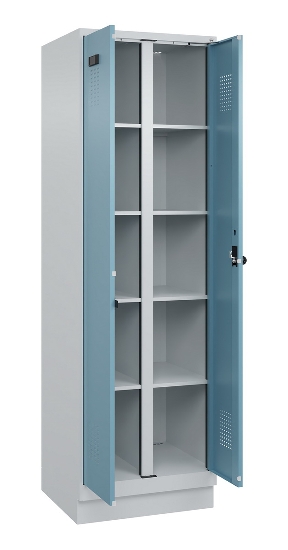 C+P Wäsche-Spind Evolo PLUS 049012-22B mit Füßen 2 Abt.je 400mm Zylinder (HxBxT) 1950x800x500mm 7035/3000