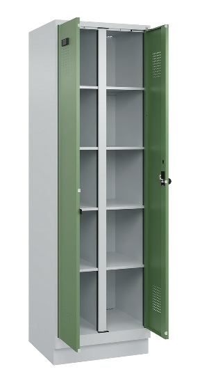 C+P Wäsche-Spind Evolo PLUS 049012-22B mit Füßen 2 Abt.je 400mm Zylinder (HxBxT) 1950x800x500mm 7035/3000