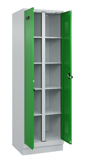 C+P Wäsche-Spind Evolo PLUS 049012-22B mit Füßen 2 Abt.je 400mm Zylinder (HxBxT) 1950x800x500mm 7035/3000