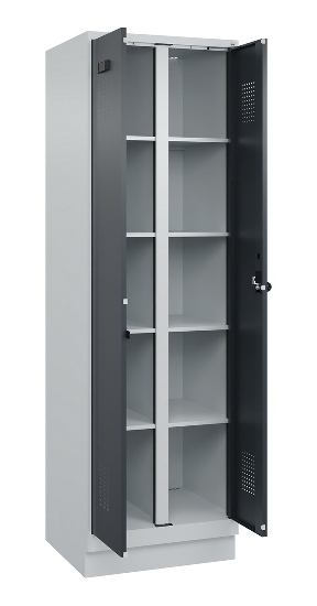 C+P Wäsche-Spind Evolo PLUS 049012-22B mit Füßen 2 Abt.je 400mm Zylinder (HxBxT) 1950x800x500mm 7035/3000
