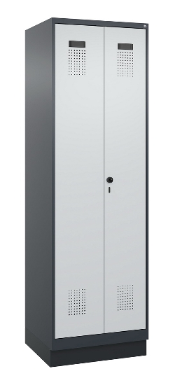 C+P Wäsche-Spind Evolo PLUS 049012-22B mit Füßen 2 Abt.je 400mm Zylinder (HxBxT) 1950x800x500mm 7035/3000