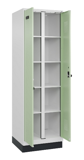 C+P Wäsche-Spind Evolo PLUS 049012-22B mit Füßen 2 Abt.je 400mm Zylinder (HxBxT) 1950x800x500mm 7035/3000