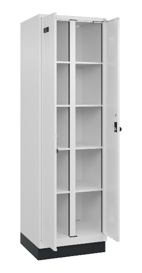 C+P Wäsche-Spind Evolo PLUS 049012-22B mit Füßen 2 Abt.je 400mm Zylinder (HxBxT) 1950x800x500mm 7035/3000