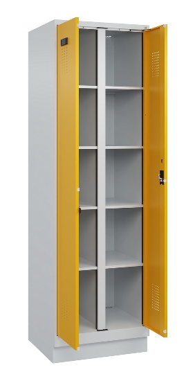 C+P Wäsche-Spind Evolo PLUS 049012-22B mit Füßen 2 Abt.je 400mm Zylinder (HxBxT) 1950x800x500mm 7035/3000