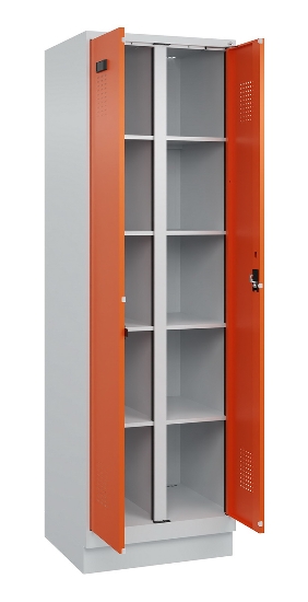C+P Wäsche-Spind Evolo PLUS 049012-22B mit Füßen 2 Abt.je 400mm Zylinder (HxBxT) 1950x800x500mm 7035/3000