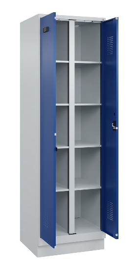 C+P Wäsche-Spind Evolo PLUS 049012-22B mit Füßen 2 Abt.je 400mm Zylinder (HxBxT) 1950x800x500mm 7035/3000
