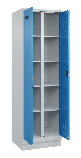 C+P Wäsche-Spind Evolo PLUS 049012-22B mit Füßen 2 Abt.je 400mm Zylinder (HxBxT) 1950x800x500mm 7035/3000