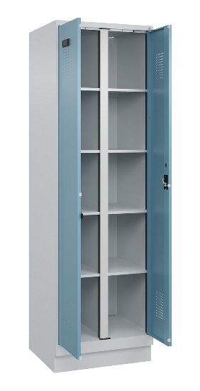 C+P Wäsche-Spind Evolo PLUS 049012-22B mit Füßen 2 Abt.je 400mm Zylinder (HxBxT) 1950x800x500mm 7035/3000