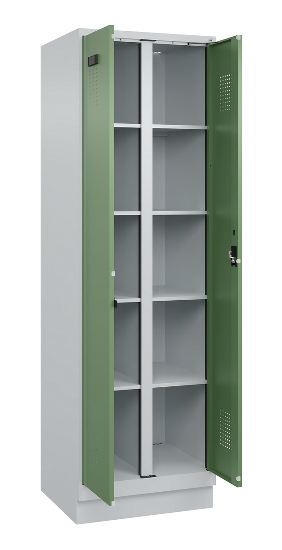 C+P Wäsche-Spind Evolo PLUS 049012-22B mit Füßen 2 Abt.je 400mm Zylinder (HxBxT) 1950x800x500mm 7035/3000