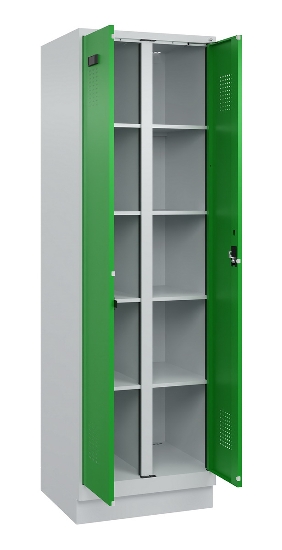 C+P Wäsche-Spind Evolo PLUS 049012-22B mit Füßen 2 Abt.je 400mm Zylinder (HxBxT) 1950x800x500mm 7035/3000