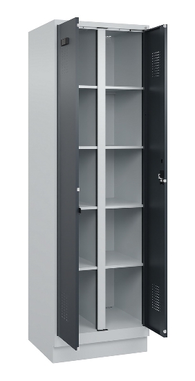 C+P Wäsche-Spind Evolo PLUS 049012-22B mit Füßen 2 Abt.je 400mm Zylinder (HxBxT) 1950x800x500mm 7035/3000