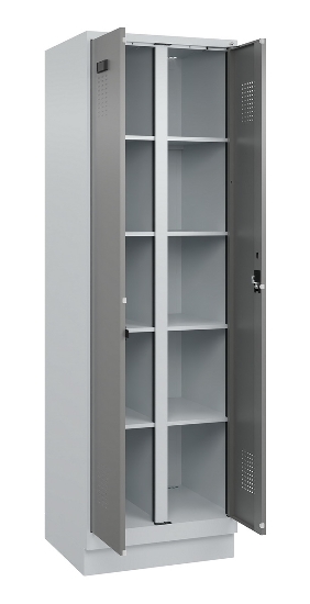 C+P Wäsche-Spind Evolo PLUS 049012-22B mit Füßen 2 Abt.je 400mm Zylinder (HxBxT) 1950x800x500mm 7035/3000