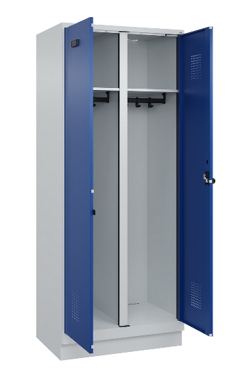 C+P Schwarz-Weiß-Spind Evolo PLUS 049022-20 mit Sockel 2 Abt.300mm Drehriegel (HxBxT) 1850x600x500mm 7016/7035