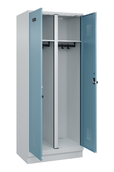 C+P Schwarz-Weiß-Spind Evolo PLUS 049022-20 mit Sockel 2 Abt.300mm Drehriegel (HxBxT) 1850x600x500mm 7016/7035