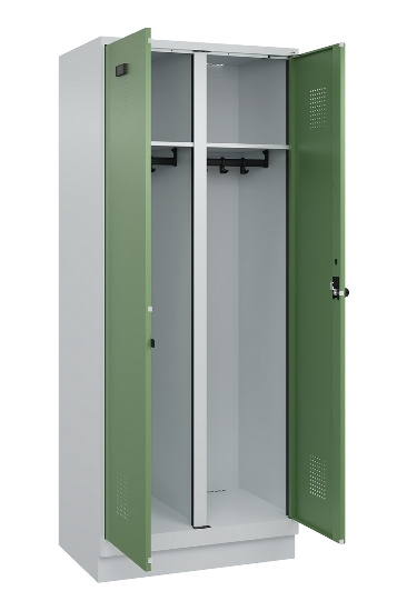 C+P Schwarz-Weiß-Spind Evolo PLUS 049022-20 mit Sockel 2 Abt.300mm Drehriegel (HxBxT) 1850x600x500mm 7016/7035