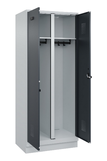 C+P Schwarz-Weiß-Spind Evolo PLUS 049022-20 mit Sockel 2 Abt.300mm Drehriegel (HxBxT) 1850x600x500mm 7016/7035