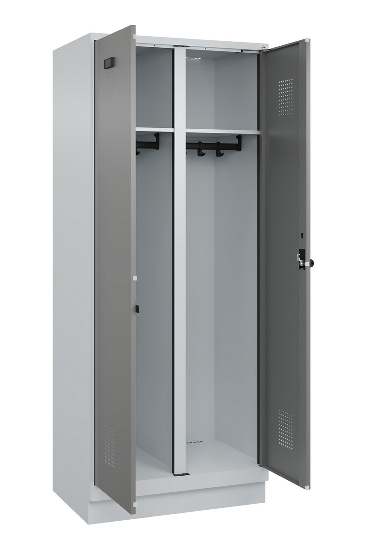 C+P Schwarz-Weiß-Spind Evolo PLUS 049022-20 mit Sockel 2 Abt.300mm Drehriegel (HxBxT) 1850x600x500mm 7016/7035