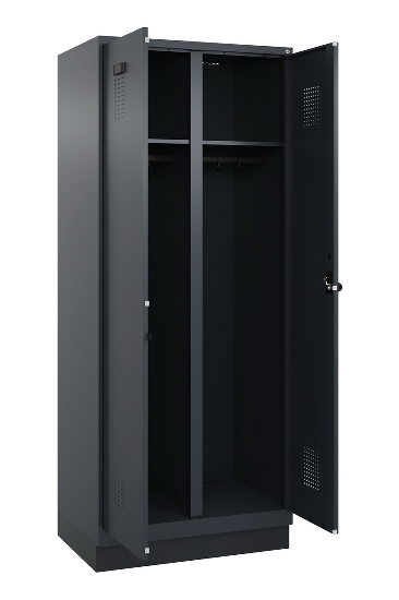 C+P Schwarz-Weiß-Spind Evolo PLUS 049022-20 mit Sockel 2 Abt.300mm Drehriegel (HxBxT) 1850x600x500mm 7016/7035