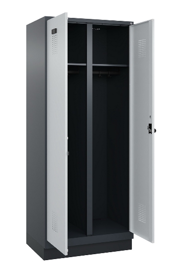C+P Schwarz-Weiß-Spind Evolo PLUS 049022-20 mit Sockel 2 Abt.300mm Drehriegel (HxBxT) 1850x600x500mm 7016/7035