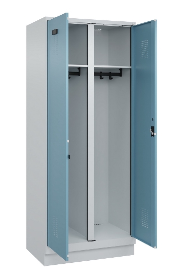 C+P Schwarz-Weiß-Spind Evolo PLUS 049022-20 mit Sockel 2 Abt.300mm Drehriegel (HxBxT) 1850x600x500mm 7016/7035