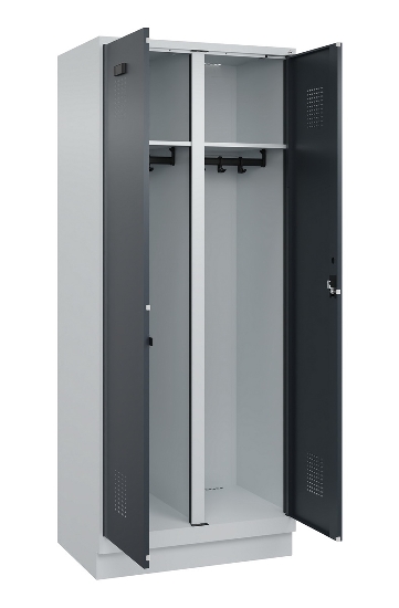C+P Schwarz-Weiß-Spind Evolo PLUS 049022-20 mit Sockel 2 Abt.300mm Drehriegel (HxBxT) 1850x600x500mm 7016/7035