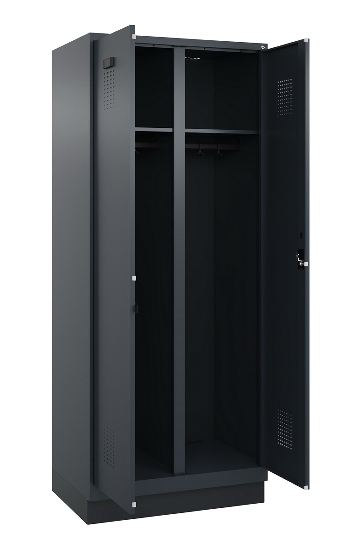 C+P Schwarz-Weiß-Spind Evolo PLUS 049022-20 mit Sockel 2 Abt.300mm Drehriegel (HxBxT) 1850x600x500mm 7016/7035
