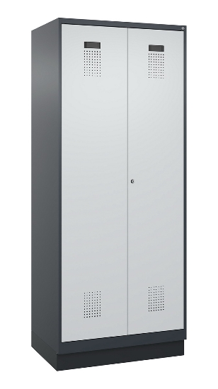 C+P Schwarz-Weiß-Spind Evolo PLUS 049022-20 mit Sockel 2 Abt.300mm Drehriegel (HxBxT) 1850x600x500mm 7016/7035