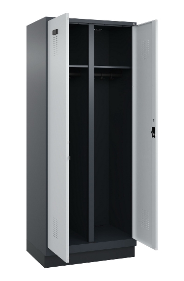 C+P Schwarz-Weiß-Spind Evolo PLUS 049022-20 mit Sockel 2 Abt.300mm Drehriegel (HxBxT) 1850x600x500mm 7016/7035