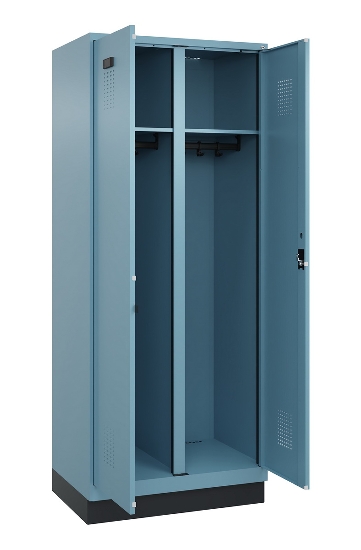C+P Schwarz-Weiß-Spind Evolo PLUS 049012-20 mit Füßen 2 Abt.300mm Zylinder (HxBxT) 1850x600x500mm 0010/0010