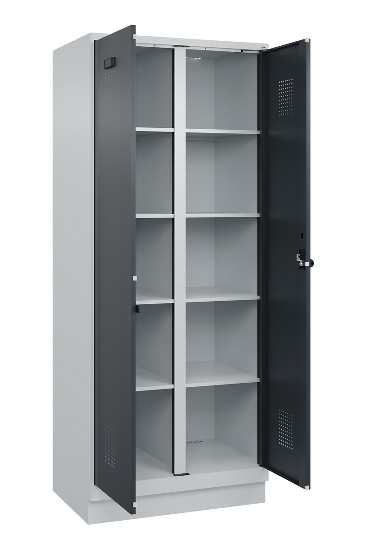 C+P Wäsche-Spind Evolo PLUS 049012-22B mit Füßen 2 Abt.je 400mm Zylinder (HxBxT) 1950x800x500mm 7035/3000