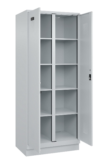 C+P Wäsche-Spind Evolo PLUS 049012-22B mit Füßen 2 Abt.je 400mm Zylinder (HxBxT) 1950x800x500mm 7035/3000