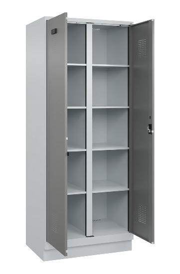 C+P Wäsche-Spind Evolo PLUS 049012-22B mit Füßen 2 Abt.je 400mm Zylinder (HxBxT) 1950x800x500mm 7035/3000