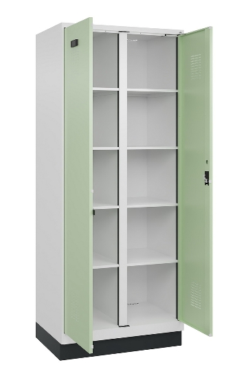 C+P Wäsche-Spind Evolo PLUS 049012-22B mit Füßen 2 Abt.je 400mm Zylinder (HxBxT) 1950x800x500mm 7035/3000