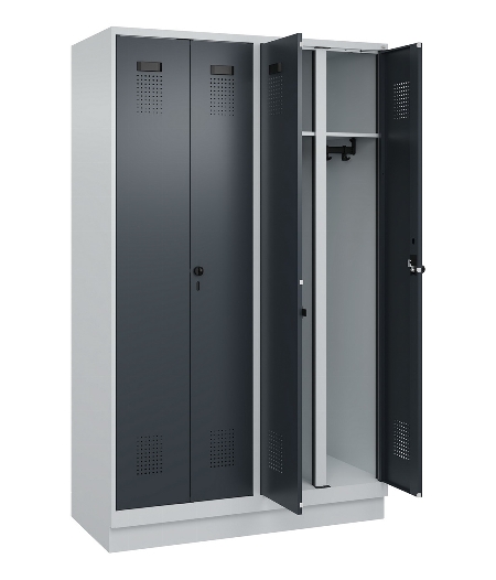 C+P Schwarz-Weiß-Spind Evolo PLUS 049022-20 mit Sockel 2 Abt.300mm Drehriegel (HxBxT) 1850x600x500mm 7016/7035