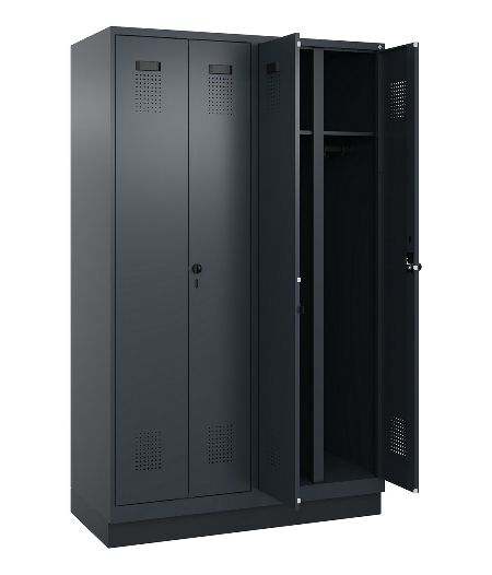 C+P Schwarz-Weiß-Spind Evolo PLUS 049022-20 mit Sockel 2 Abt.300mm Drehriegel (HxBxT) 1850x600x500mm 7016/7035
