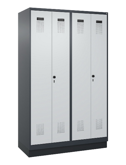C+P Schwarz-Weiß-Spind Evolo PLUS 049022-20 mit Sockel 2 Abt.300mm Drehriegel (HxBxT) 1850x600x500mm 7016/7035
