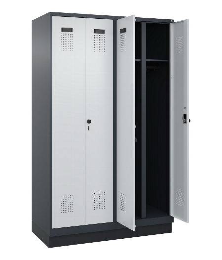 C+P Schwarz-Weiß-Spind Evolo PLUS 049022-20 mit Sockel 2 Abt.300mm Drehriegel (HxBxT) 1850x600x500mm 7016/7035